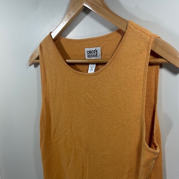 Chico's Mustard Yellow Linen Cotton Sleeveless Tank Knit Blouse Scoop Neck size2 - Picture 4 of 5